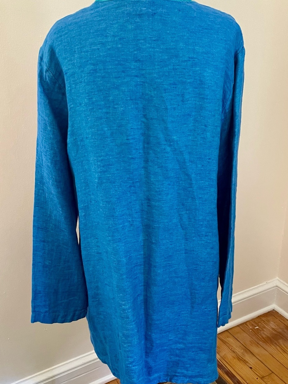 FLAX Size S 100% Linen Long Cardigan Duster Blue Lithuania - Picture 5 of 7